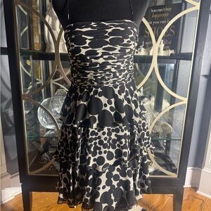 Donna Morgan Black and White Strapless Ruched Cocktail Dress